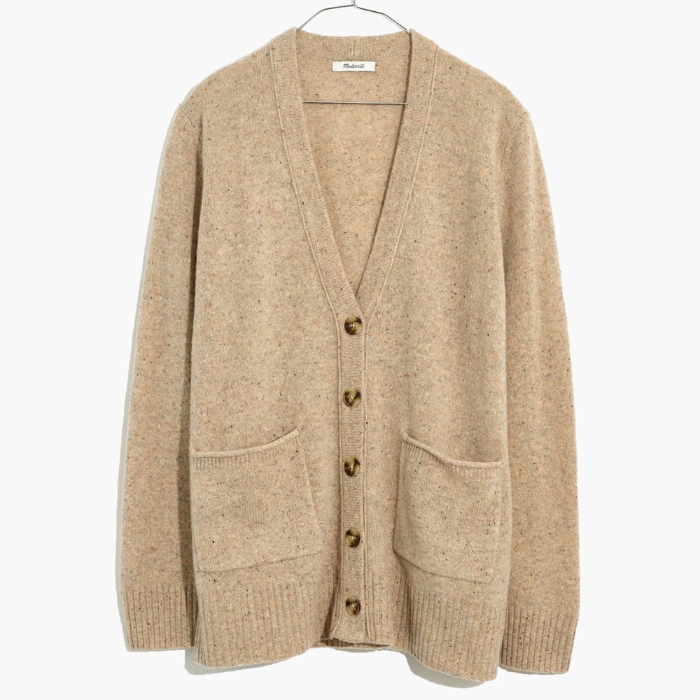 Madewell Beige Speckled Button-Front Cardigan